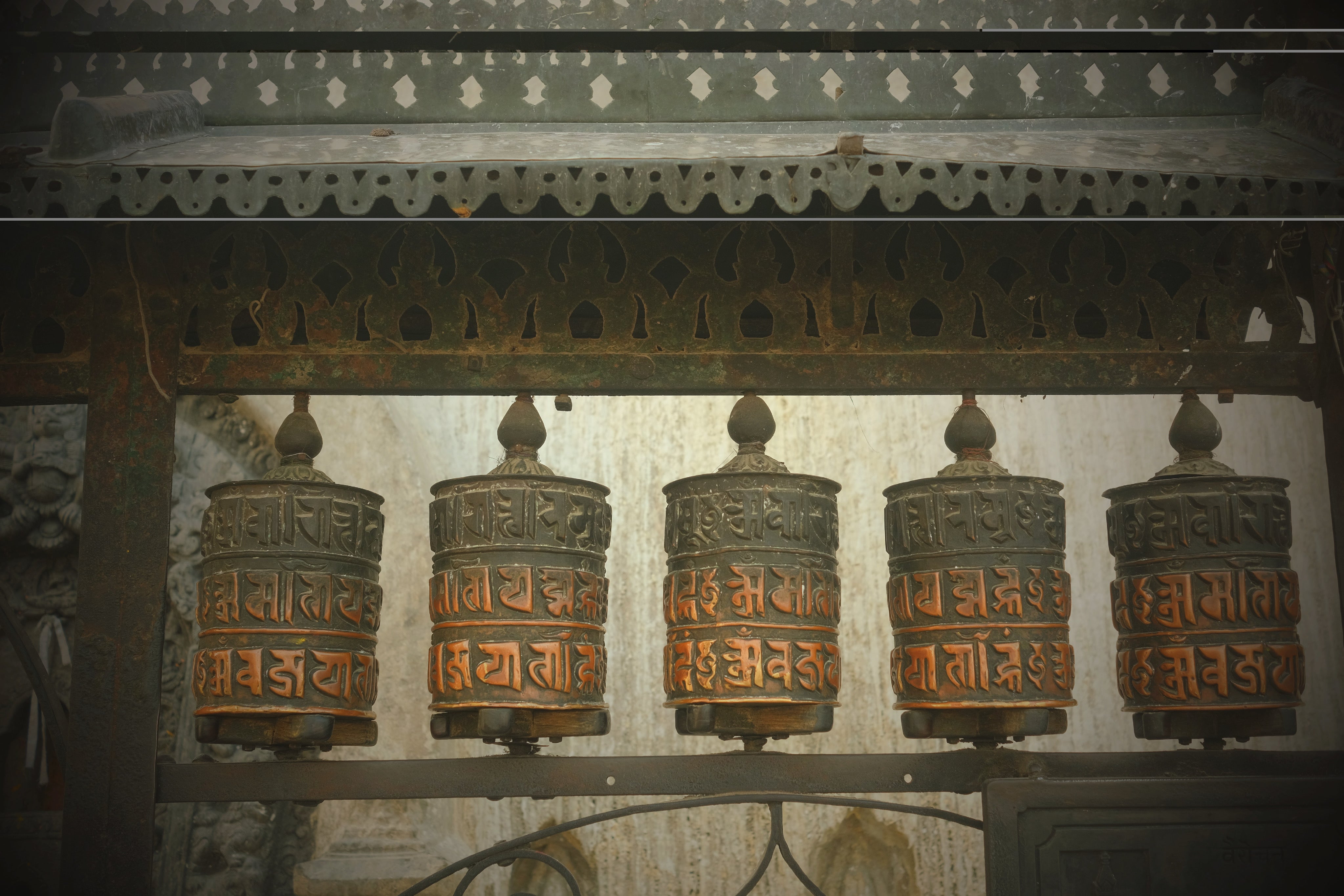 Traditional Tibetan prayer wheels